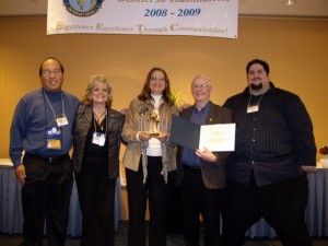 will-anita-sherry-fred-jeff-with-award With North Suburban members after receiving President's Distinguished Club trophy and certificate